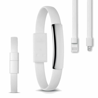 Силиконова гривна с Micro USB бяла