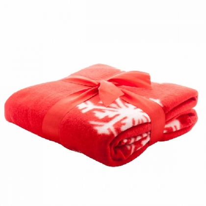 Поларено одеяло с коледен дизайн и панделка, Червено