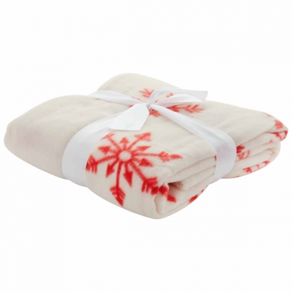 Поларено одеяло с коледен дизайн и панделка, Бяло